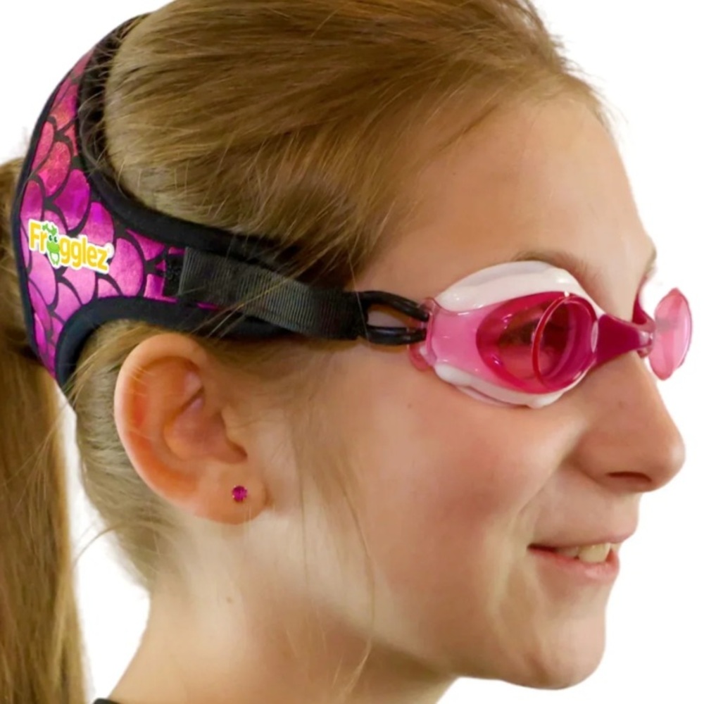 Frogglez Pink Kids Swim Goggles Wide Head Strap